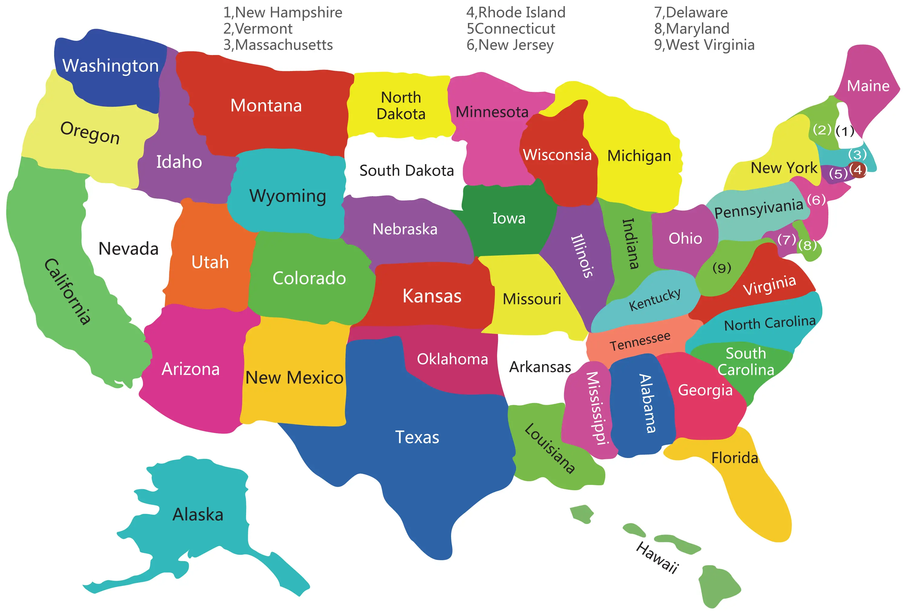 Usa Colorful Map