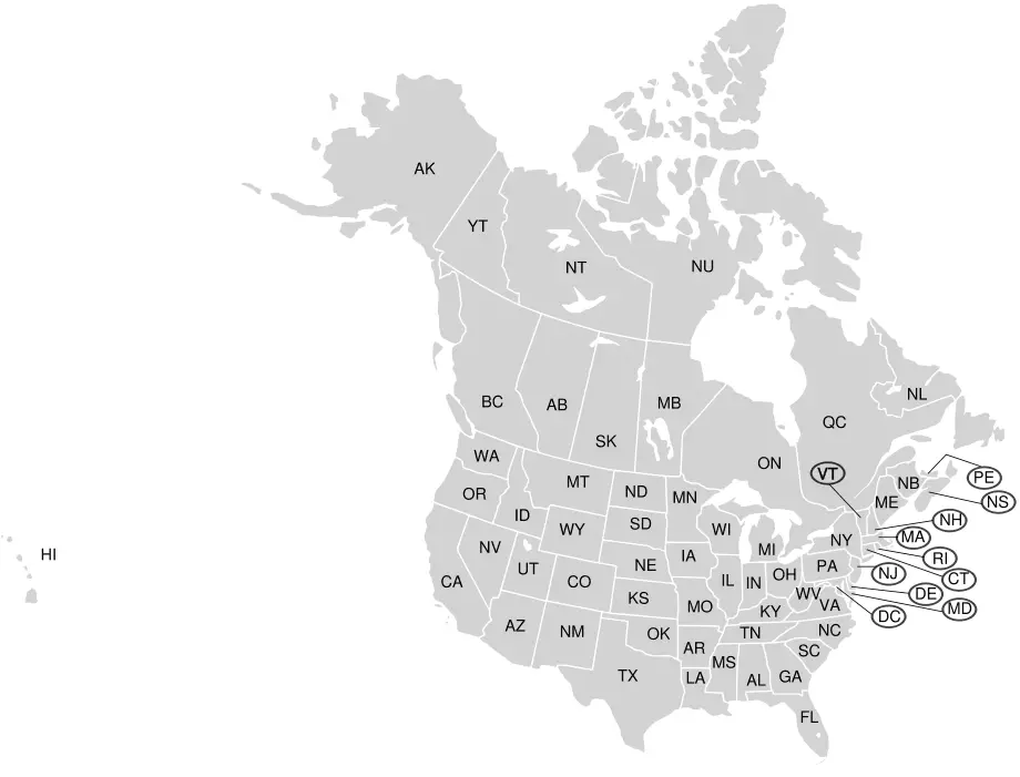 Usa And Canada With Names Natural