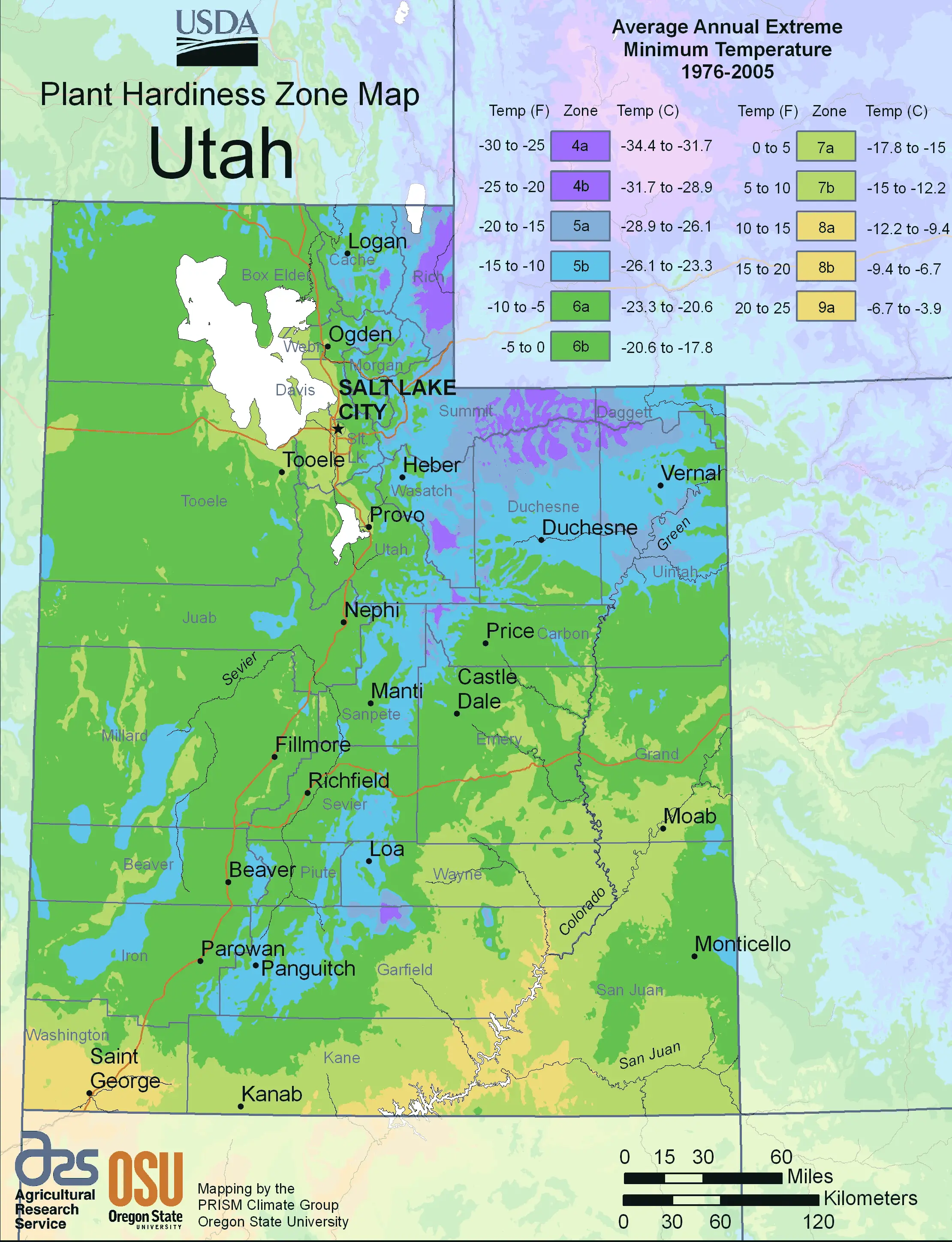 Utah Plant Hardiness Zone Map