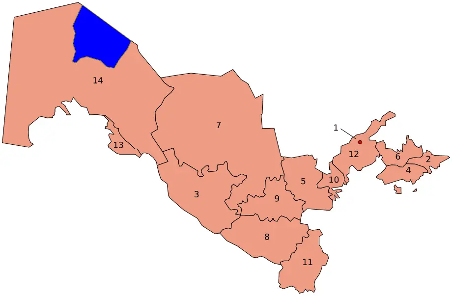 Uzbekistan Provinces Numbered