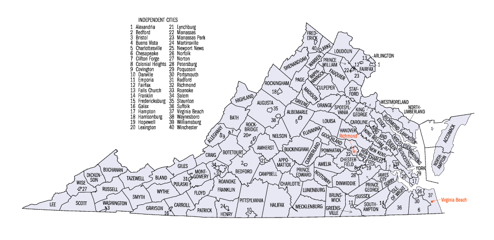 Virginia Counties And Independent Cities Map