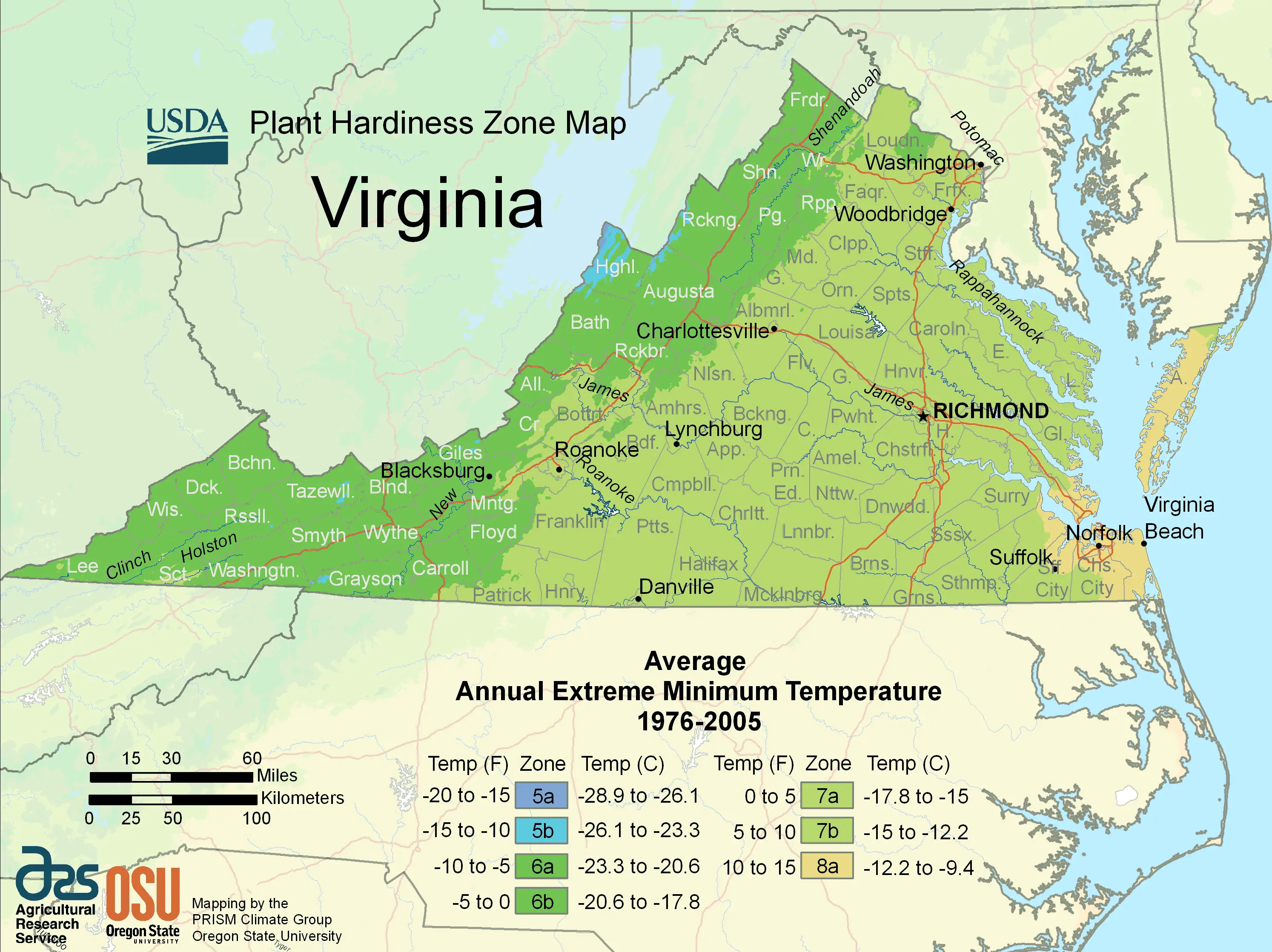 Virginia Plant Hardiness Zone Map