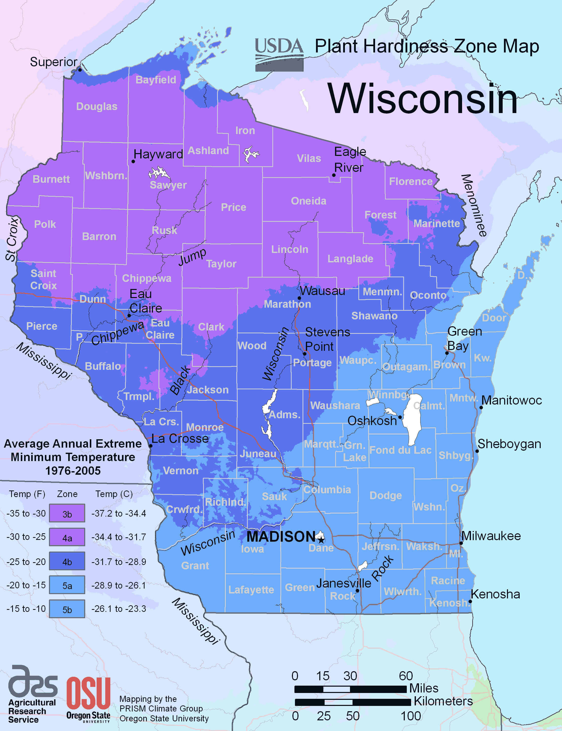 Wisconsin Plant Hardiness Zone Map