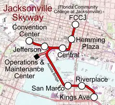 Jacksonville Monorail Map (skyway)
