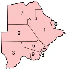 Botswana Districts Numbered