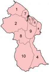 Guyana Regions Numbered