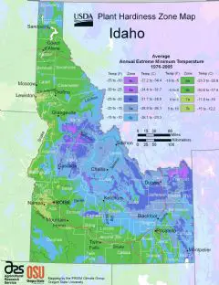 Idaho Plant Hardiness Zone Map