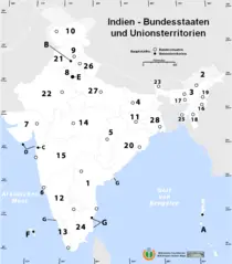 Karte Indien Bundesstaaten Unionsterritorien