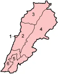 Lebanon Governorates Numbered Geo