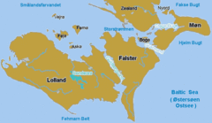 Map Denmark Lolland Falster Moen Brown