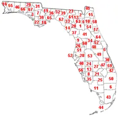 Map of Florida Counties Numbered