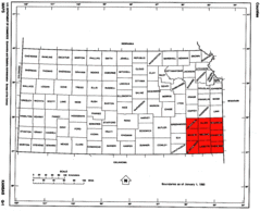 Map of Kansas Highlighting Southeast Kansas