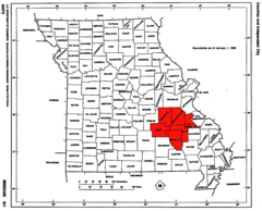 Map of Missouri Highlighting the Lead Belt