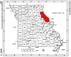 Map of Missouri Highlighting the Lincoln Hills
