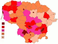 Population Density In Municipalities of Lithuania