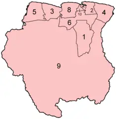 Suriname Districts Numbered